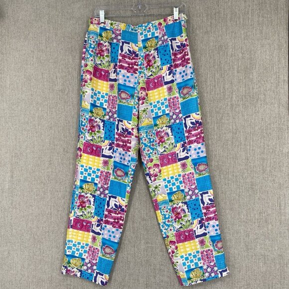 Silkland Pants 10 Colorful Dress Ankle Straight Artsy Mid Rise Office - Picture 1 of 13